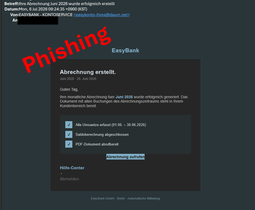 Phishing Beispiel: Abrechnung erstellt